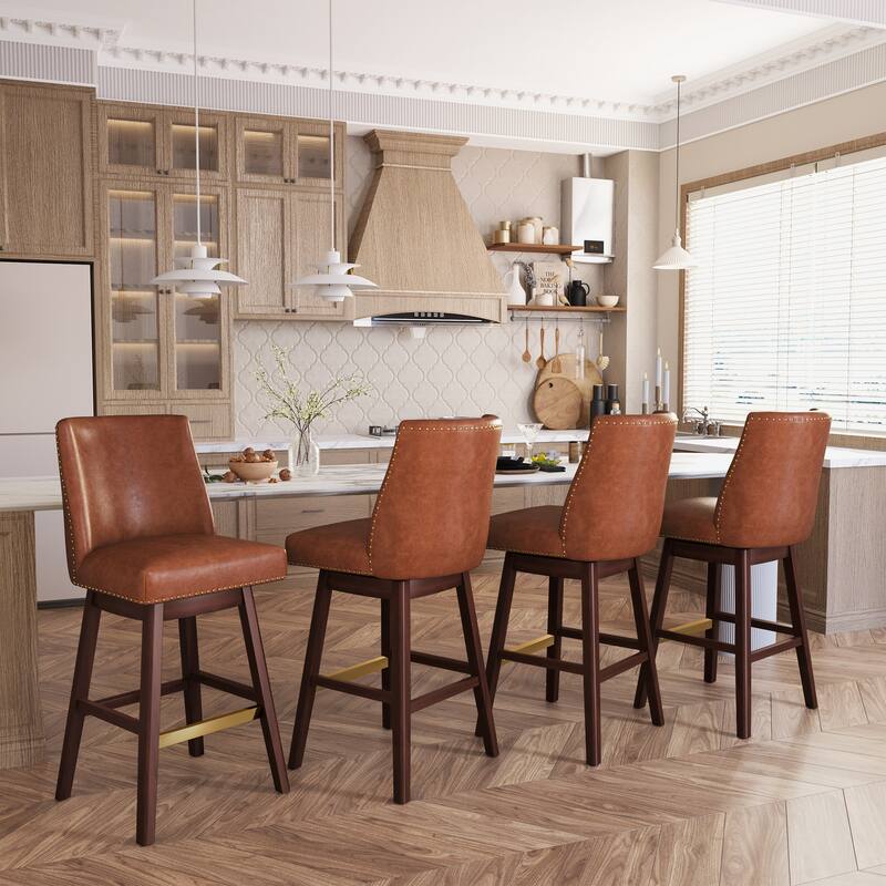 30.6'' H Indoor Solid Wood Swivel Bar Stool with Back Set of 2 or 4 - Brown - Set of 4