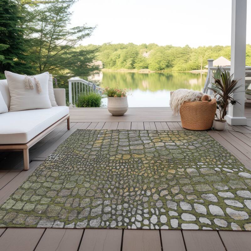 Machine Washable Indoor/ Outdoor Modern Cobble Chantille Rug