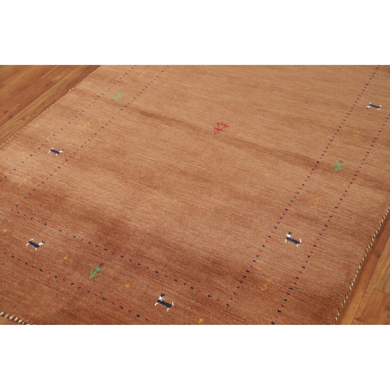 Hand Knotted Oriental 100% Wool Carpet Tribal Animal Pictorial Brown Gabbeh Area Rug - 5' 10'' X 4' 0''