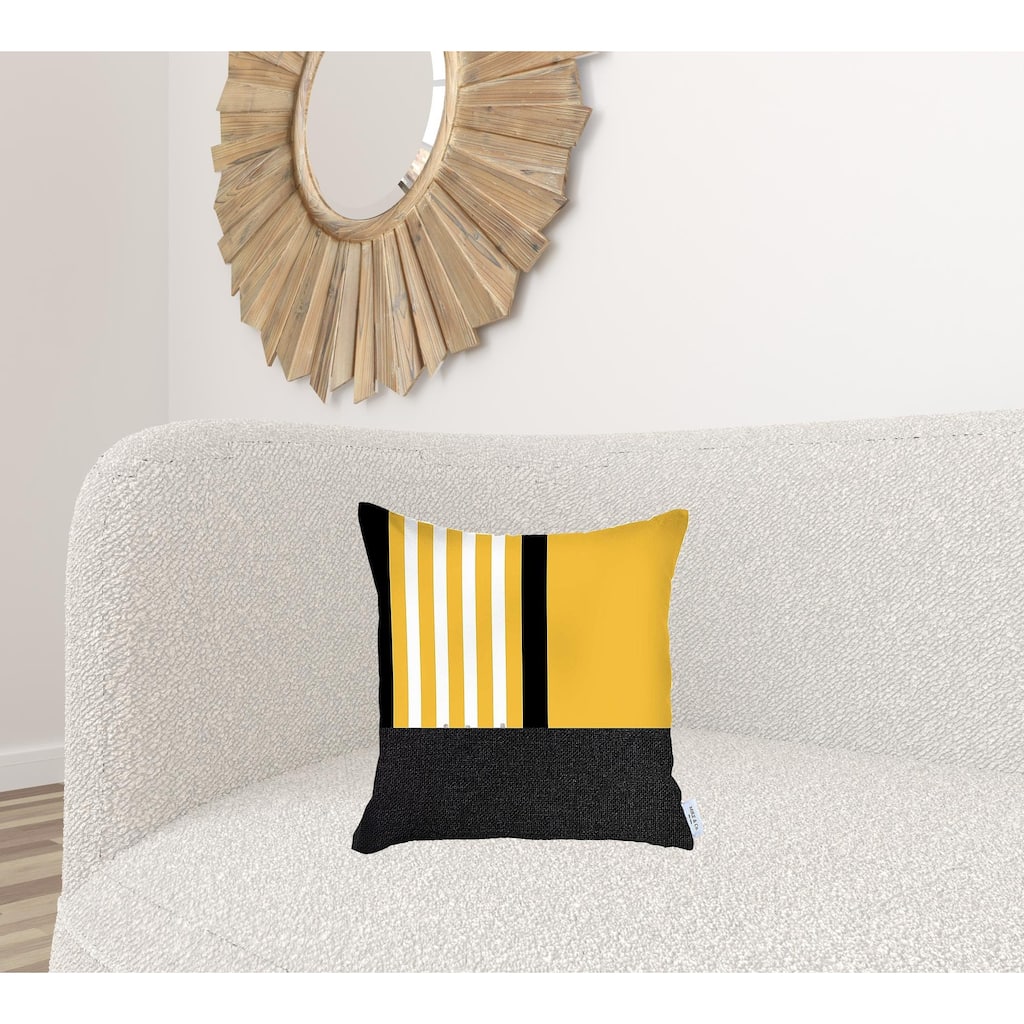 HomeRoots 18" X 18" Yellow Striped Zippered Handmade Polyester Throw Pillow Cover