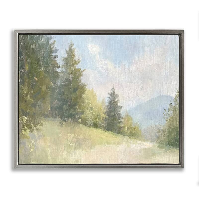 Stupell Meadow Of Green Landscape Framed Floater Canvas Wall Art Design By Petal Prints Design - 31 x 25 - Grey