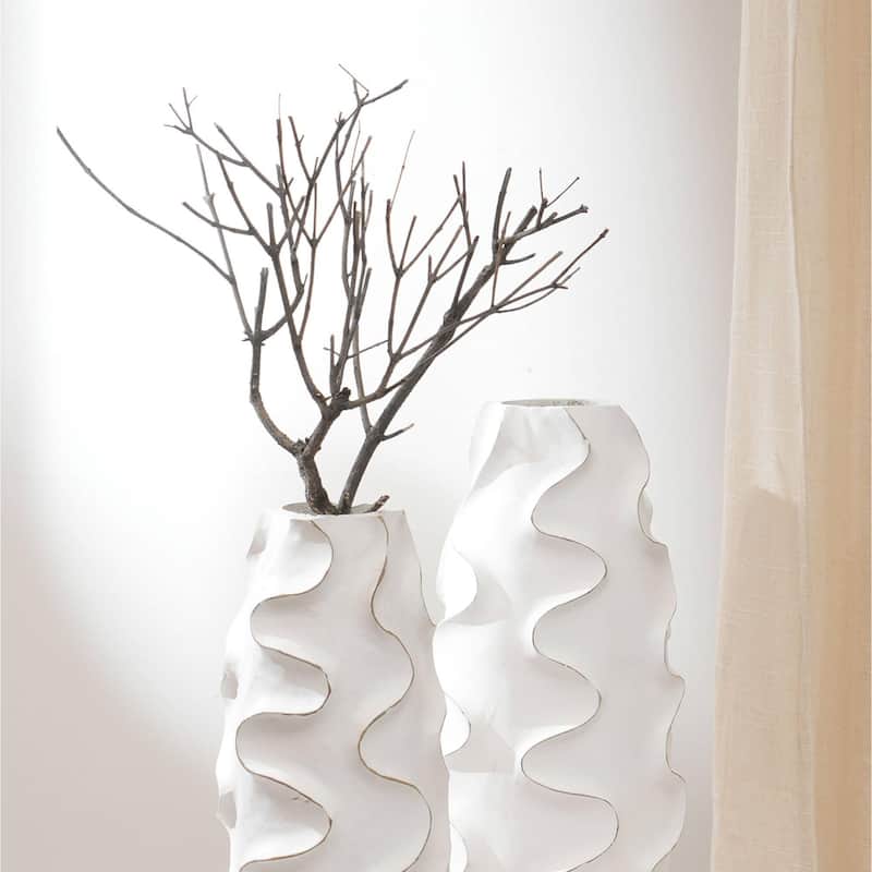Kymira Decorative Handcrafted Mango Wood White Vase for Living Room- 6X17"