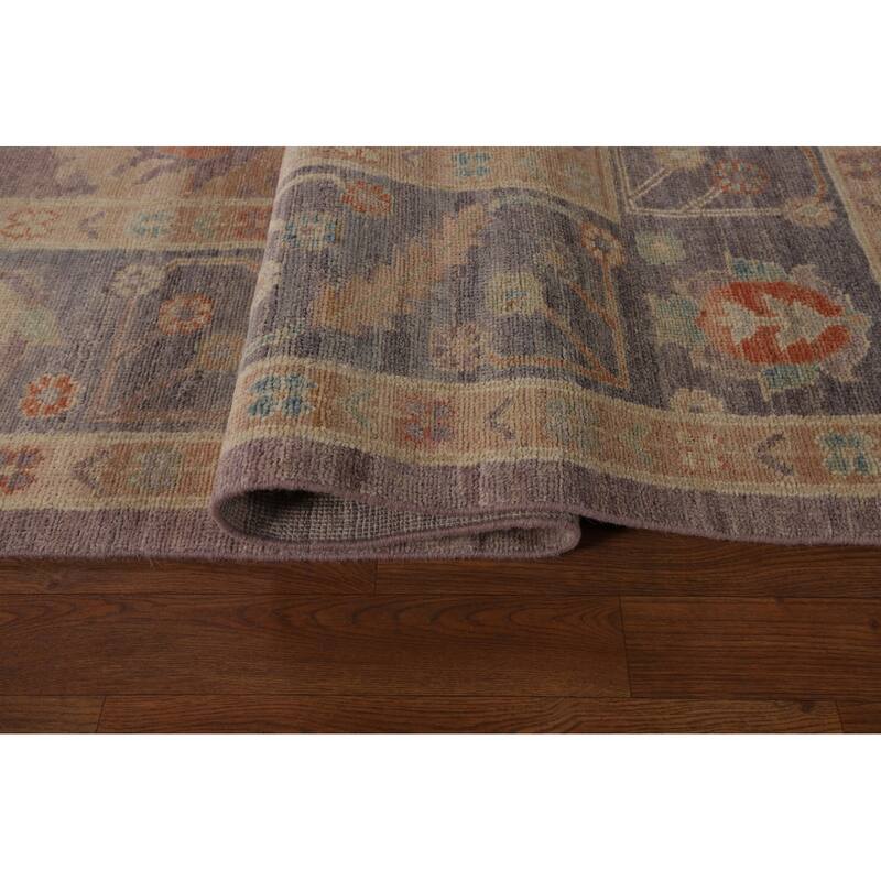 Floral Vegetable Dye Oushak Turkish Rug Hand-Knotted Brown Wool Carpet - 8'9"x 11'9"