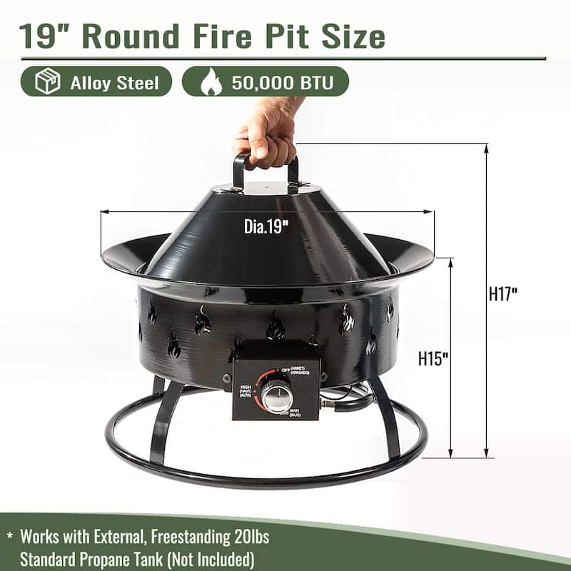 19" Round Steel Propane Gas Fire Pit with 50000 BTU