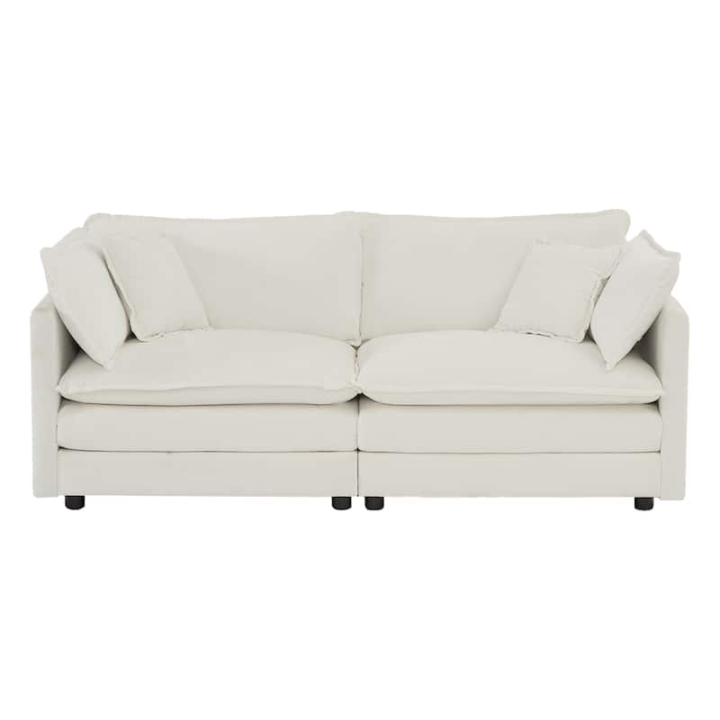 6-Seat Chenille Sectional Sofa Set (3-Seater + 2-Seater + Chair) with Extra Deep Seats & Solid Wood Frame
