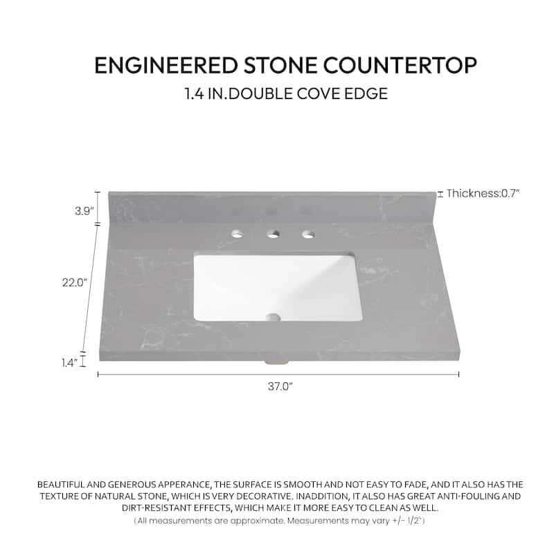 Jaen Composite Stone Vanity Top with White Rectangular Sink
