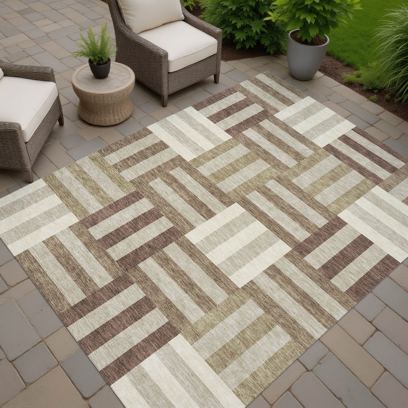 Machine Washable Indoor/ Outdoor Modern Hatch Chantille Rug - Brown - 2'6" x 3'10"