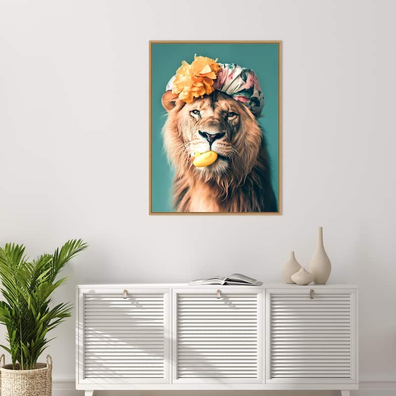 King of the Bathroom Lion by Niky Rahner Framed Canvas Wall Art