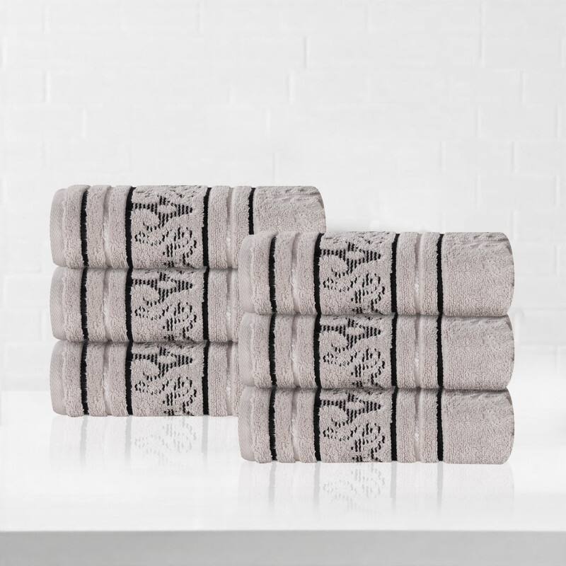 Superior Sadie Zero Twist Cotton Jacquard Hand Towel, Set of 6 - Platinum