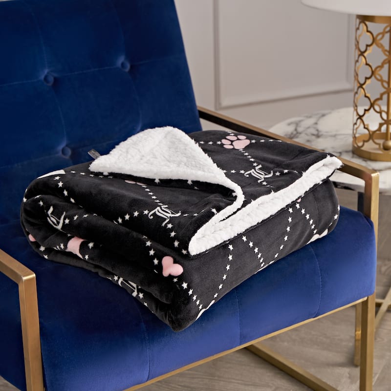 Juicy Couture Paw & Heart Plush Throw and Sherpa Bone Pillow