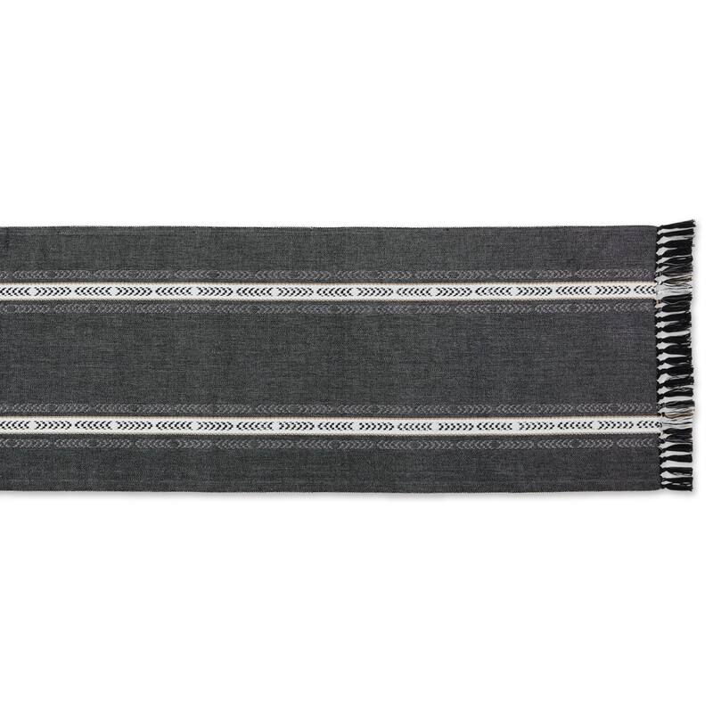 DII Dobby Striped Fringe Ribbed Table Runner - 14x108" - Black and Grey