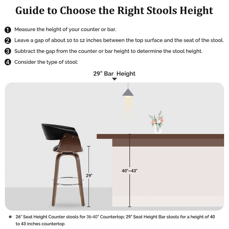 26"/29" Faux Leather Swivel Bar Stools, Wood Counter Stool