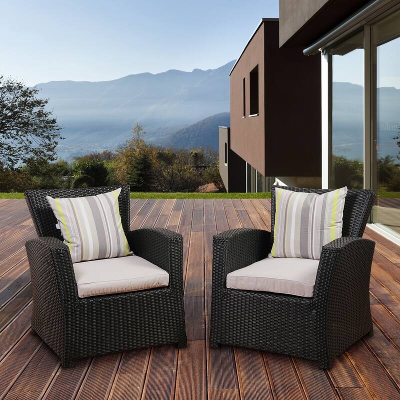 2-Piece Black Staffordshire Wicker Outdoor Patio Arm Chair Set 32" - Gray Cushions