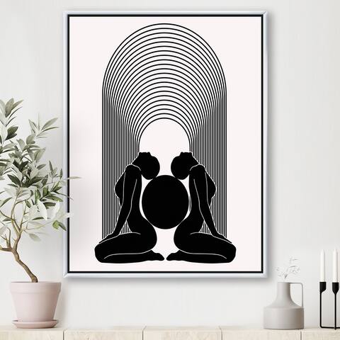 Designart "Empowered Cosmic Women Geometric Goddess Series Black And White I" Modern & Contemporary Framed Canvas Wall Art Print