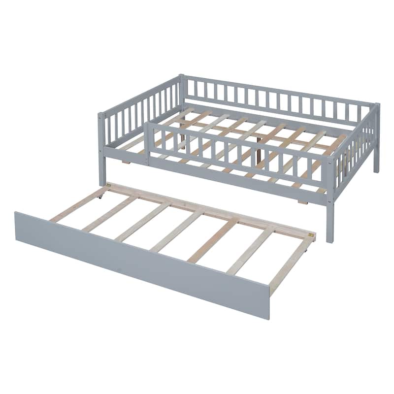 Wood Daybed with Trundle and Fence Guardrails