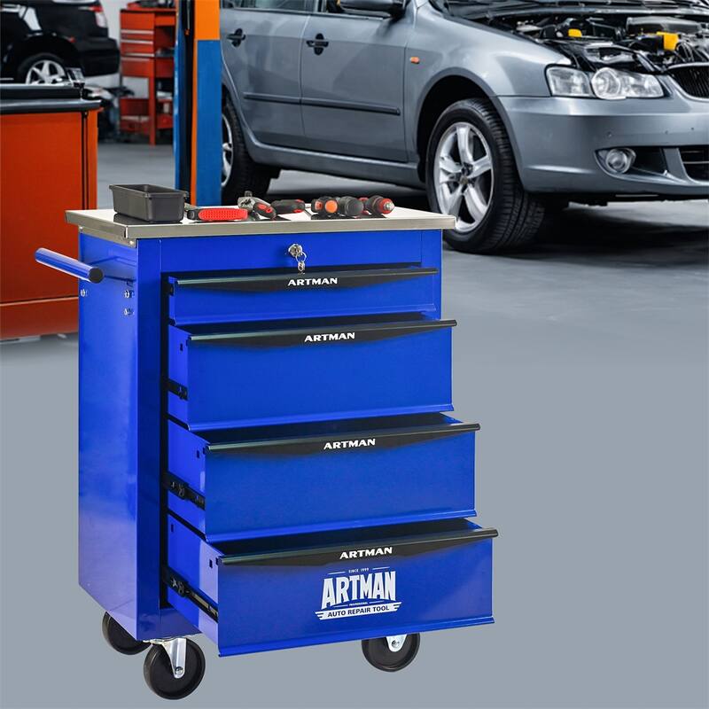 4 Drawers Multifunctional Tool Cart w/Wheels,Metal Rolling Tool Cart