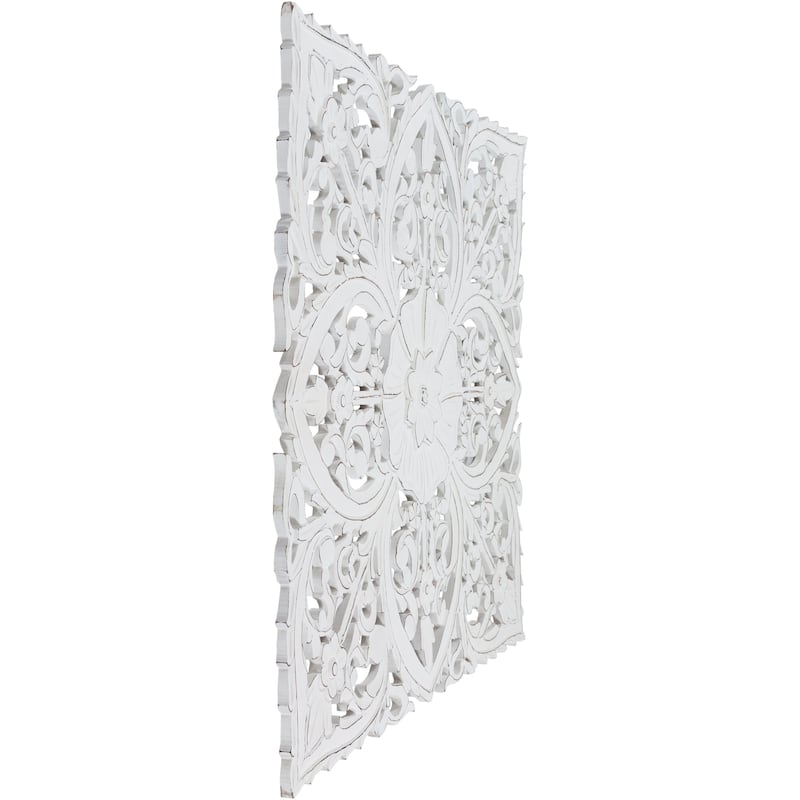 Barclay Hand Carved White Floral 35-inch Square Wall Panel