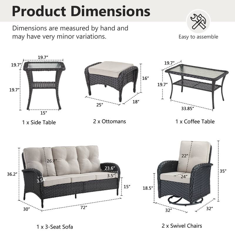 Pocassy Patio Outdoor Sofa Swivel Chairs with Ottman Table Set