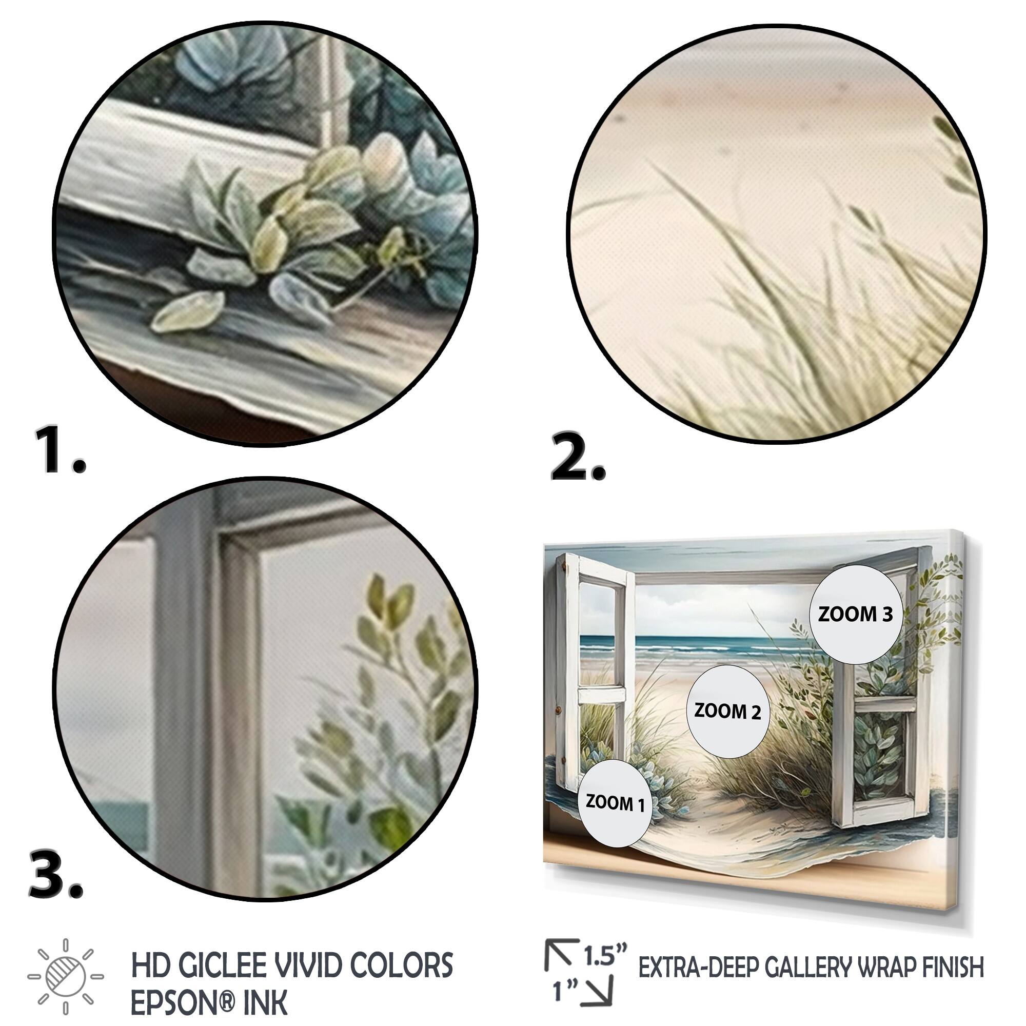 Designart 'Window To The Beach V' Beach Canvas Wall Art On Sale Bed