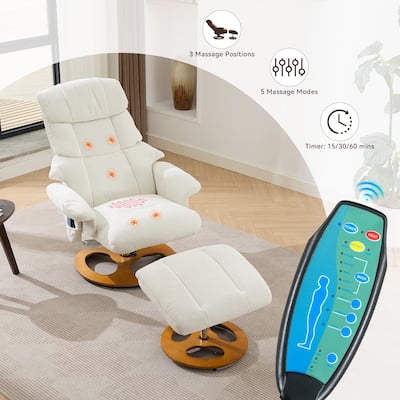 Recliner Chair with Ottoman, Wingback Lounge Chaise Chair, Swivel Chair with 5 Point Vibration Massage