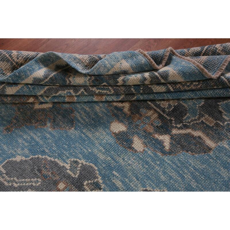 Hand Knotted Oriental 100% Wool Carpet Transitional Geometric Navy Blue & Blues Oushak Area Rug - 11' 4'' X 8' 3''