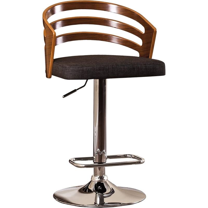 Modern Wood Back Adjustable Swivel Bar Stool with Cushion - Black