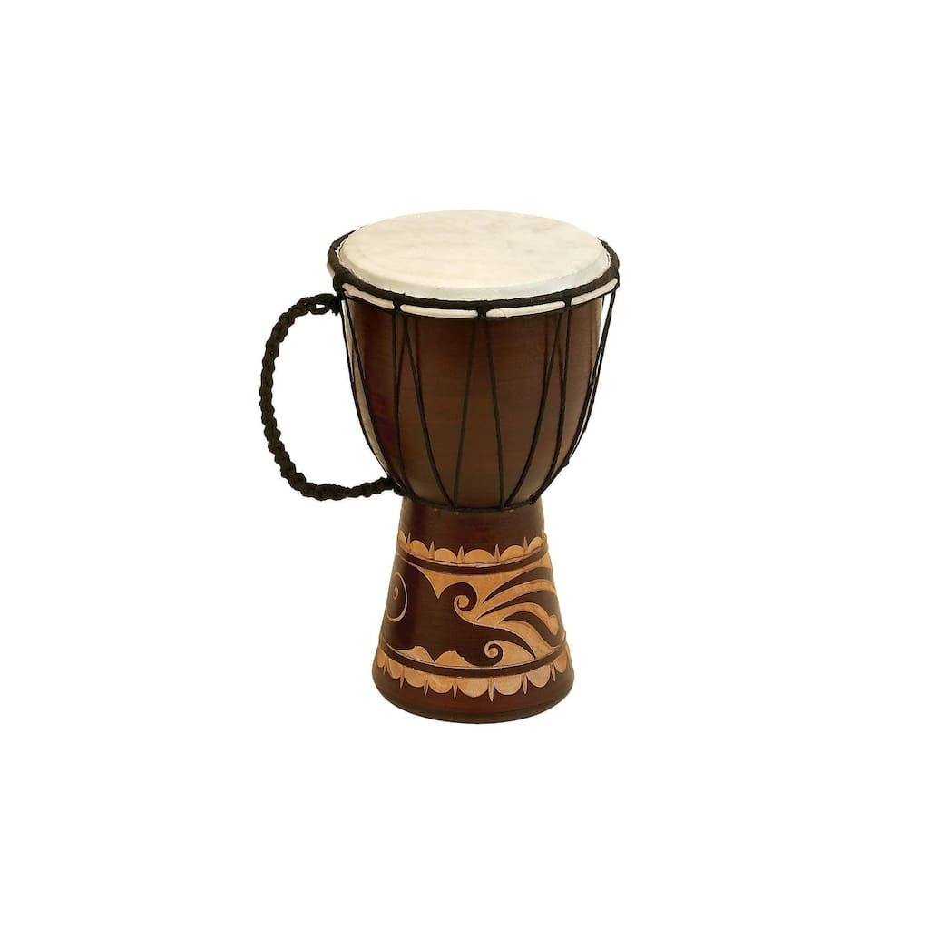 Wood Drum Handmade Djembe Decorative Sculpture with Rope Accents - Brown - Roche River Decor
