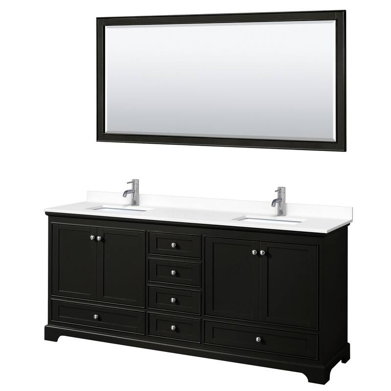 Wyndham Collection Deborah 80" Free Standing Double Basin Vanity Set - Dark Espresso / White Cultured Marble Top /