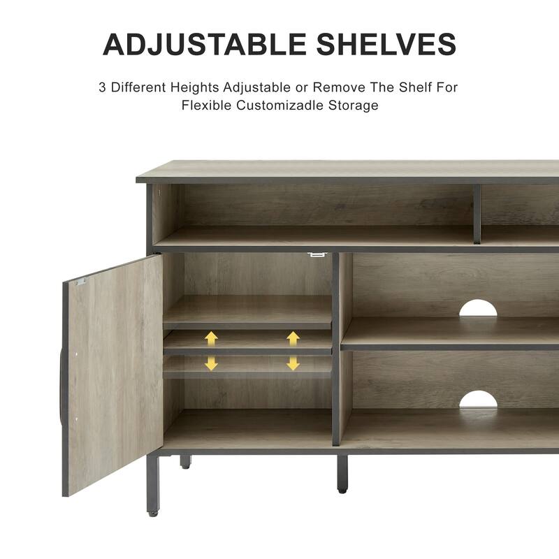 58 Inch Farmhouse TV Stand for up to 65" TV with Doors and Open Shelves Media Console Power Outlet
