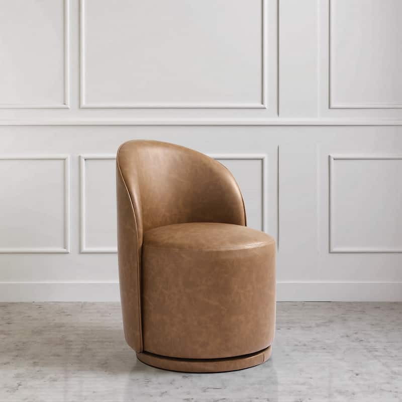 Upholstered Swivel Dining Chair Armless Barrel Chair - SINGLE - BROWN LEATHER