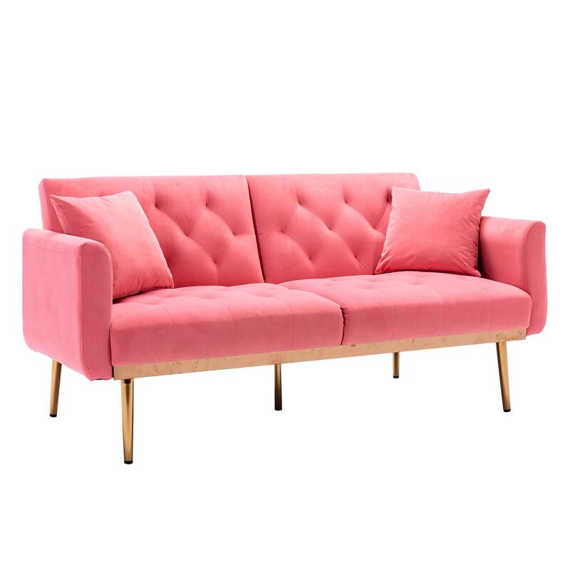 65.35" Velvet Futon Sofa Bed with Adjustable Backrest