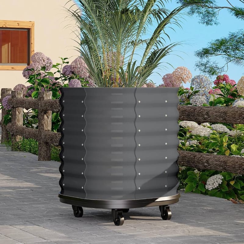 23.6" Self-Watering Rolling Metal Garden Bed - 1 PC