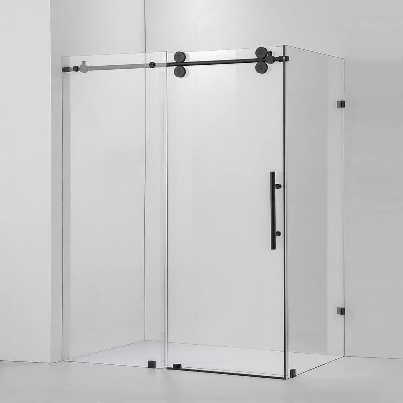 Villena 68" W x 78" H Single Sliding Shower Enclosure,Matt Black - 68 inches