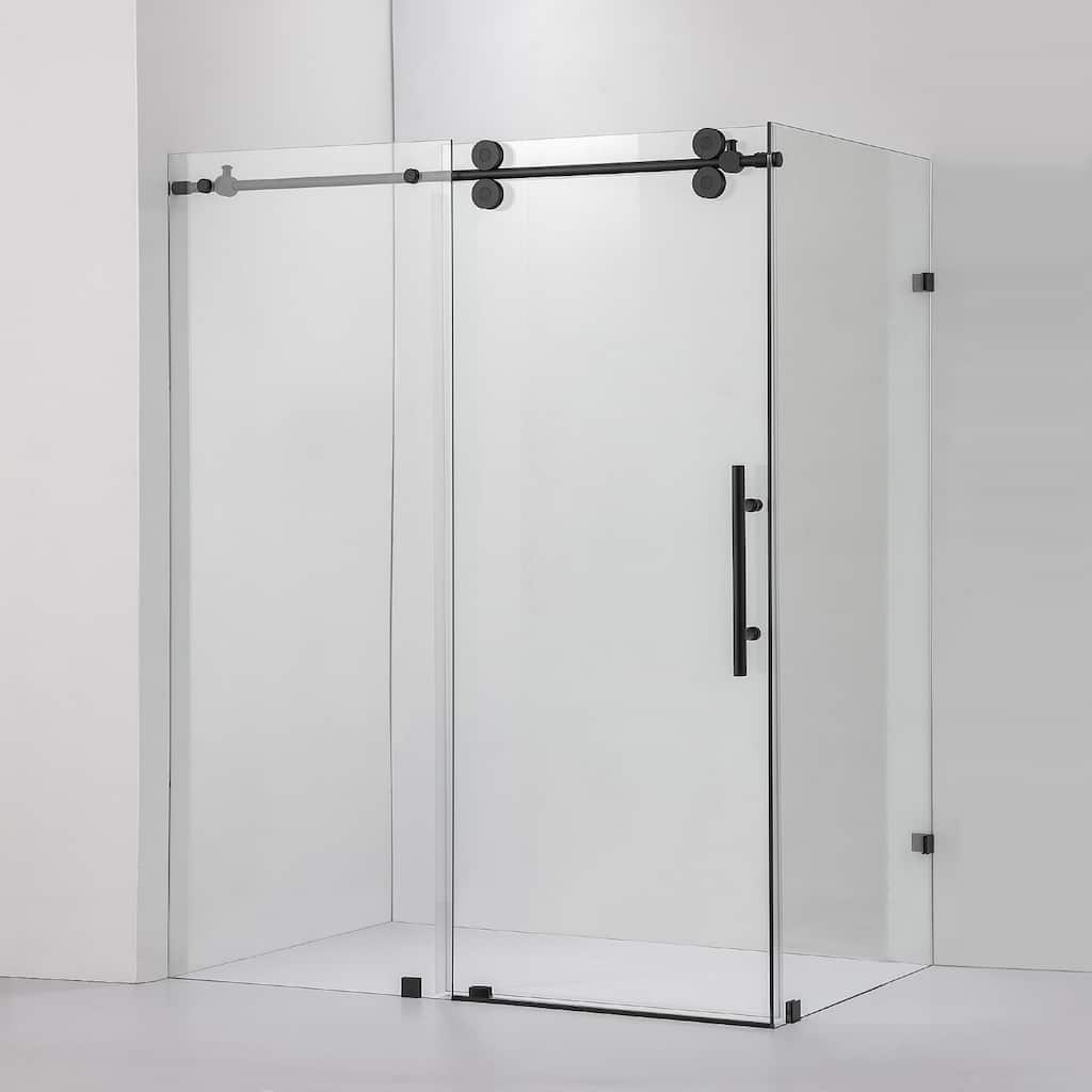 Villena 68" W x 78" H Single Sliding Shower Enclosure,Matt Black - 68 inches