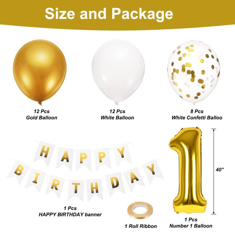 1st Birthday Decorations, 40 Inch Gold Number 1 Balloon for One Year Old Decor - Gold Tone - Gold Tone