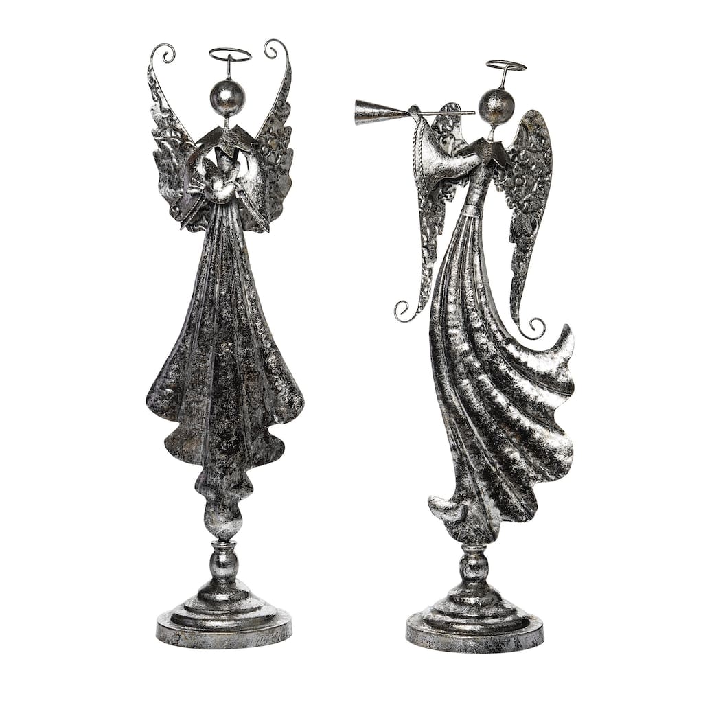 Transpac Metal 21.5 in. Silver Christmas Angel Decor Set of 2