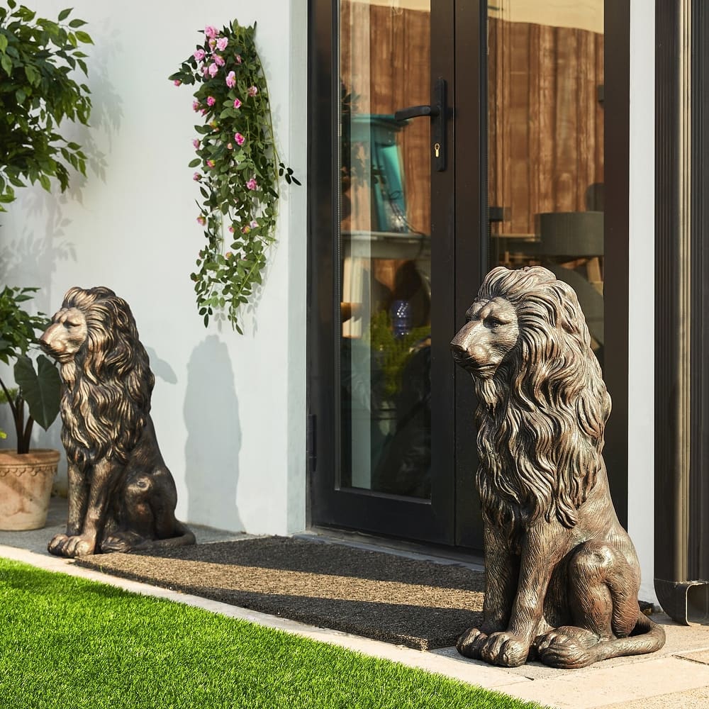 Glitzhome 28"H Oversized MGO Guardian Sitting Lion Garden Statue Porch Sculpture Indoor Outdoor