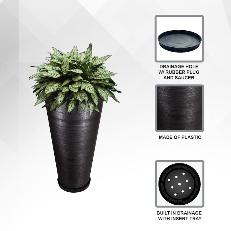 XBrand Modern 28-Inch Tall Round Planter, Modern Tapered, Indoor & Outdoor Planter
