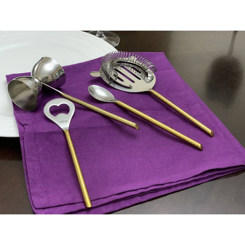 Vibhsa Bar Tools Accessories Bartending Kit set of 4 for Home Bar (Golden Hammered)