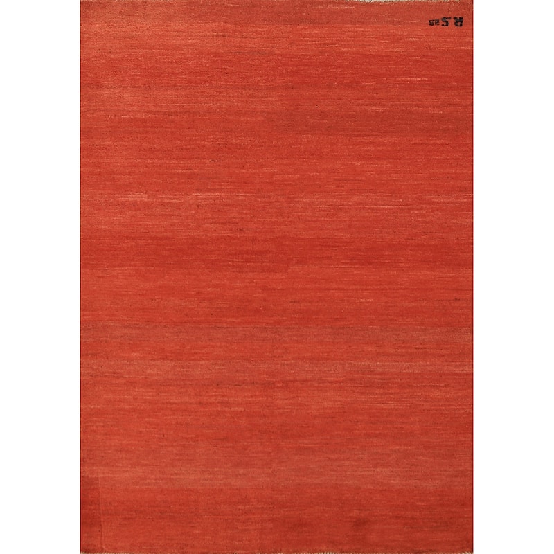 Gabbeh Rug Hand-Knotted Orange Solid Wool Carpet - 4'1" x 5'9"
