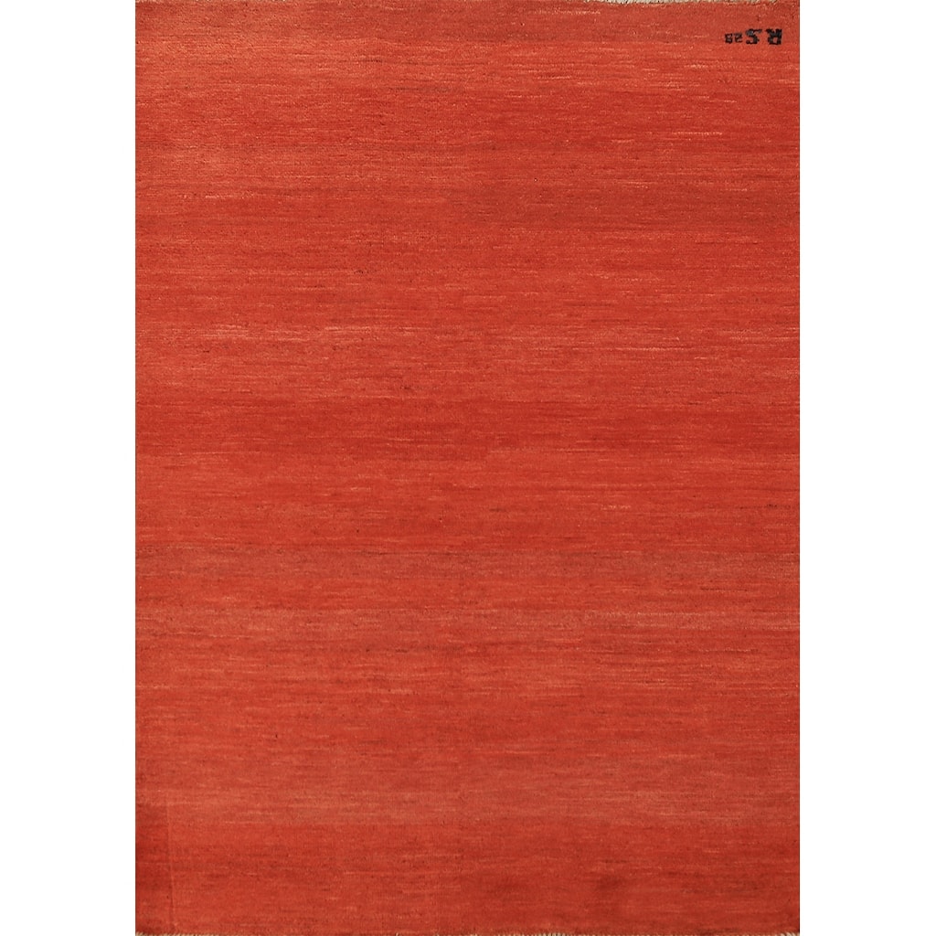 Gabbeh Rug Hand-Knotted Orange Solid Wool Carpet - 4'1" x 5'9"