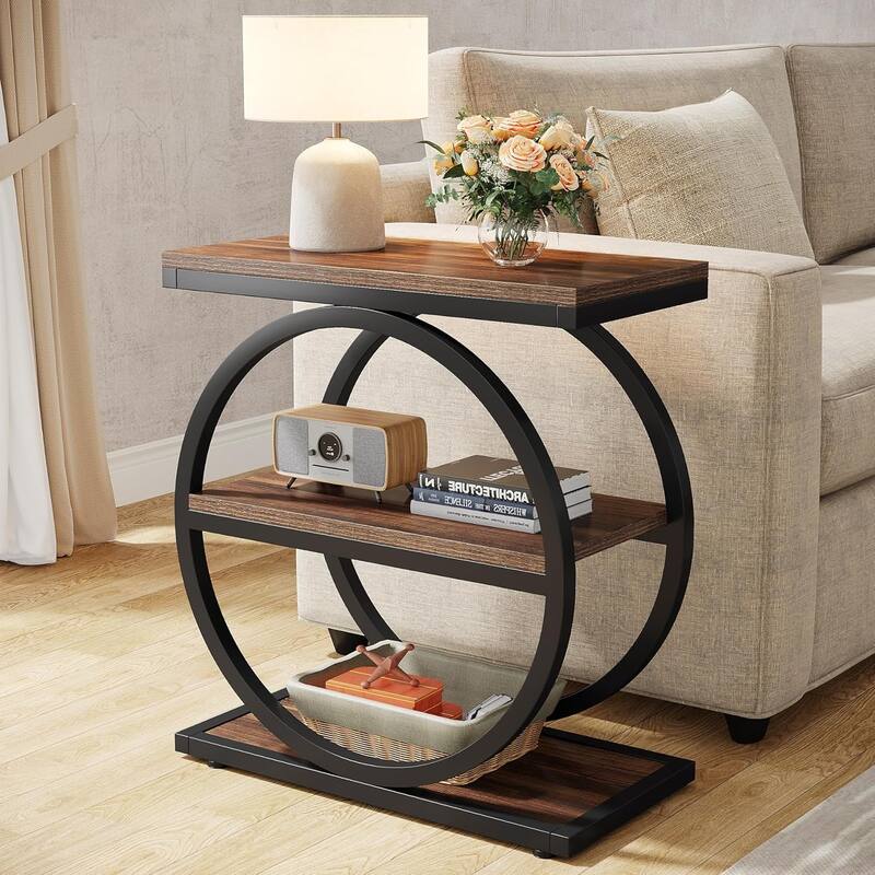 3 Tiers End Table, Wood Side Table for Living Room, Slim Nightstand