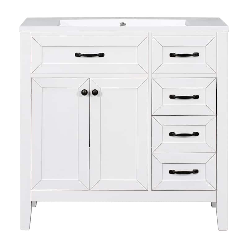 36 in.W MDF Freestanding Bathroom Vanity Set with Integrated Sink, Drawers and Doors - 36" x 18" x 36"
