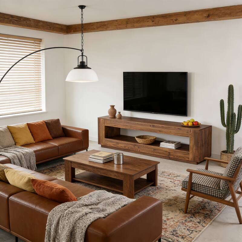 70.86" Solid Wood TV Stand Console with Open Shelves