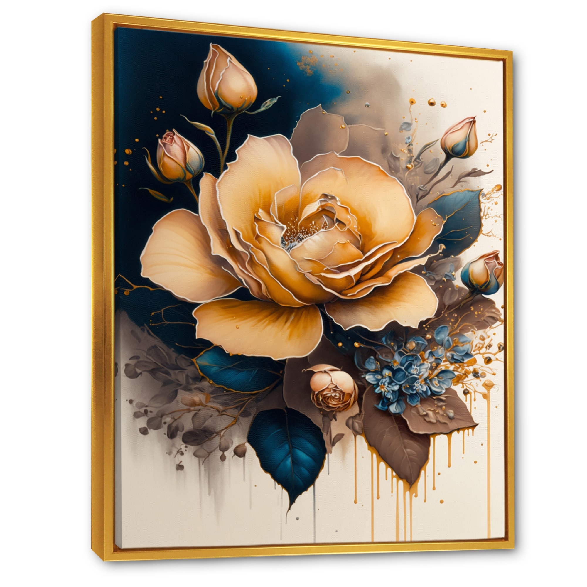 Designart Navy Blue And Gold Rose II Floral & Botanical Framed Canvas Art  Print - Bed Bath & Beyond - 37313194