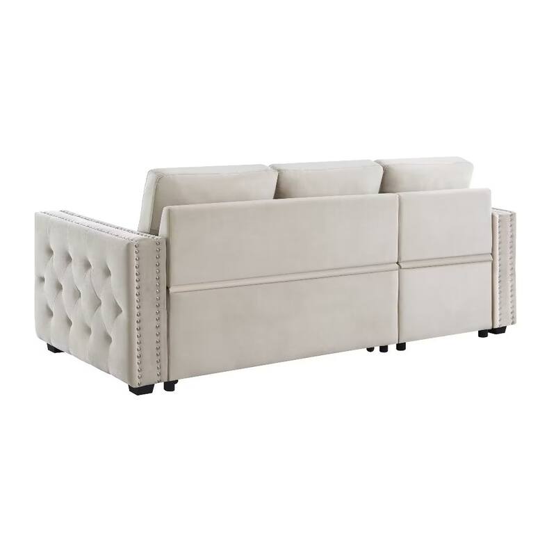 Morden Fort Reversible L-Shaped Sofa Bed with Storage - Velvet Upholstery, Button Tufting, and Nailhead Trim