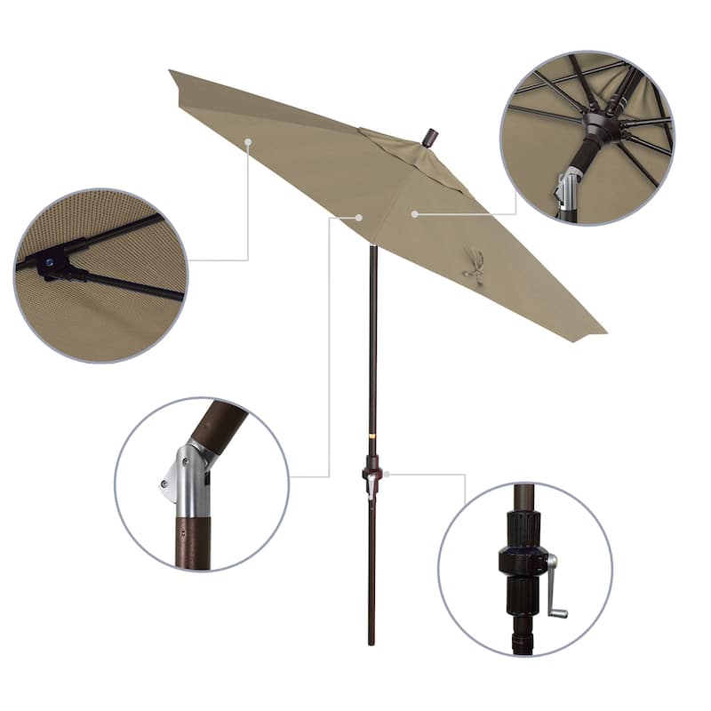 California Umbrella 7.5' Sun Master Patio Umbrella Bronze Aluminum Pole Fiberglass Ribs Crank Lift Tilting Olefin Royal Blue