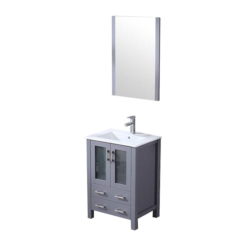 24-Inch Bathroom Vanity with Ceramic Top, Chrome Faucet, Mirror Included - Scratch & Stain Resistant