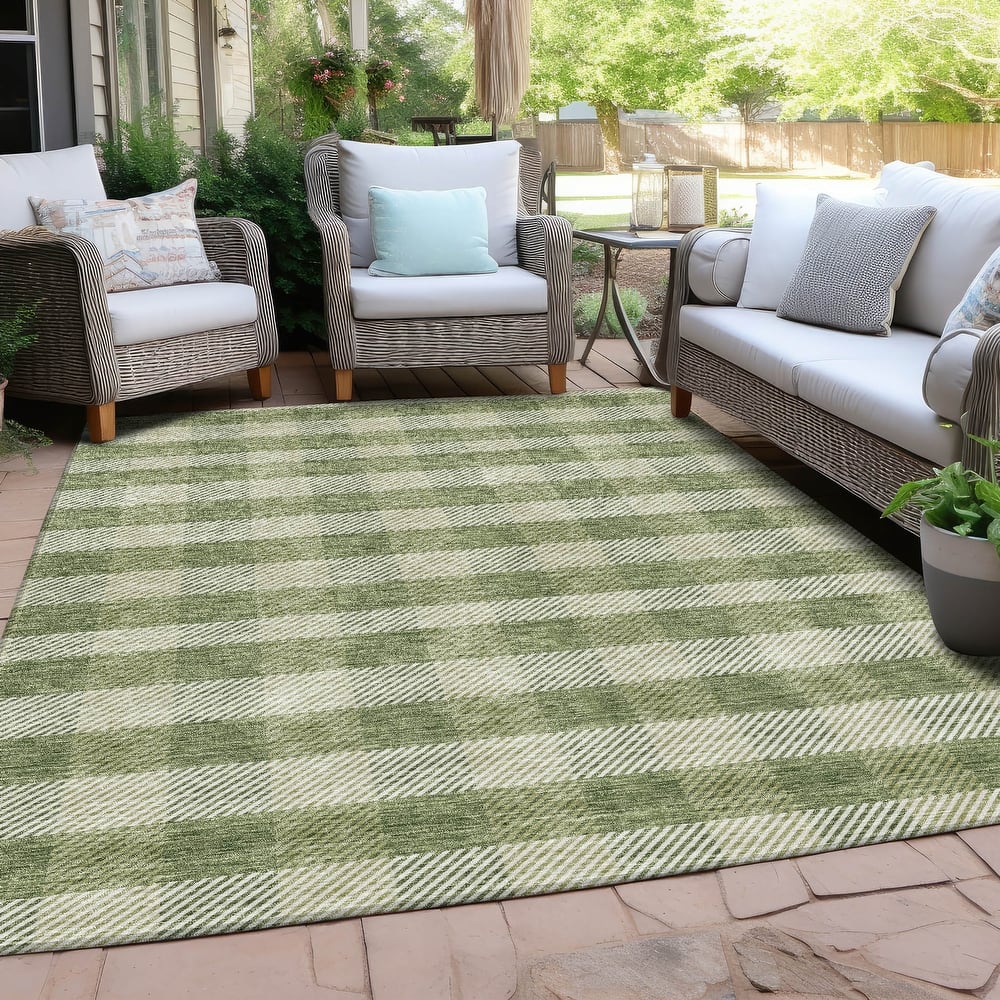 Machine Washable Indoor/ Outdoor Chantille Plaid Stripe Rug