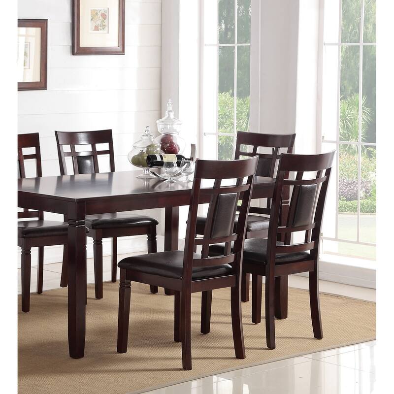Modern Contemporary 7pc Dining Set Espresso Finish Unique Eyelet Back 6x Side Chairs Cushion Seats Dining Room Furniture
